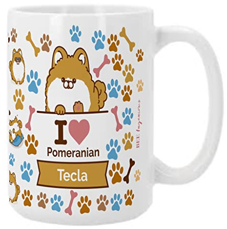 Bee Ingenious Taza Perros personalizada con nombre. Taza desayuno XL de 443 ml.Taza perros personalizada con nombre.Regalo amigas.Tazas razas de perros.Tazas originales para regalar. (Pomeranian)