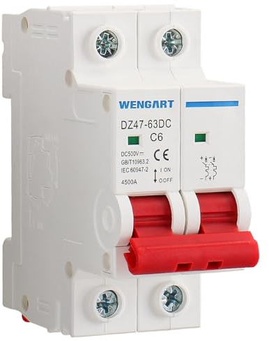 Wengart Interruttore magnetotermico DC miniaturizzato per impianti solari fotovoltaici,6A DC 500V montaggio su guida DIN, sezionatore DC interruttore magnetotermico di bassa tensione