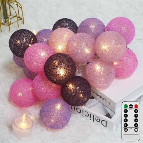Ciskotu Fairy Lights LED String Lights - 3.8M 20 Pcs UK Plug 8 Lighting Modes Cotton Ball String Lights with Remote Control for Wedding Party Home Christmas Decoration