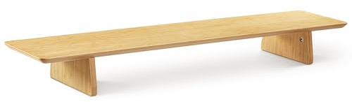 Navaris Doppel Monitorständer aus Bambus - TV Ständer - Bildschirm Erhöhung - Laptop Monitor Stand - Tisch Aufsatz - große Halterung in Braun Hellbraun