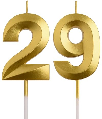 AOOLADA 29th 92nd Birthday Candles, Gold 92 29 Year Old Number Birthday Candles, Happy Birthday Party Decorations Cake Topper Gifts for Men Women