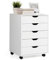 KOMFOTTEU Cassettiera Ufficio con 5 Cassetti, Cassettiera Scrivania con Ruote Universali, Schedario Portadocumenti in Legno per Soggiorno, Camera da Letto, Studio, 49 x 42 x 66 cm (Bianco)