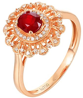 KnSam Rosegold 750 18K Trauringe Echt Gold Frauen, Labor Erstellt Rubin Freundschaftsringe 2.4ct Rot Blumen Au750 Rotgold mit Moissanit, Gr.57 (18.1)