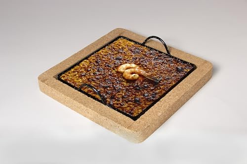 Bandeja Esmaltada Arroz a la Llauna Horno Barbacoa Plancha Base Corcho Extraíble Sin Quemaduras Ignífugo 22x22 cm