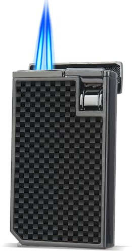 HONEST Mini Torch Lighter, Double Flame Butane Refillable, Wind Resistant, Adjustable Flame, Modern Black Zinc Metal Lighter