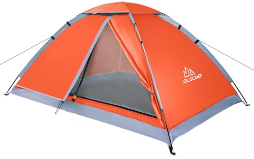 JELUCAMP 1/2 Personen Kuppelzelte für Camping, leichtes tragbares Rucksackzelt, klein, einfach aufzubauen, Outdoor, wasserdicht, Camping, Wandern, Zelt für Erwachsene, 2-Personen-Zelt, Orange