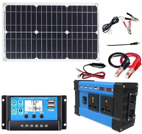 Kit de panel solar, kit completo de panel solar, panel solar impermeable de 18 V/18 W e inversor solar de 6000 W, controlador de 110 V/220 V/30 A con 4 puertos USB y pantalla LED inteligente, adecuado