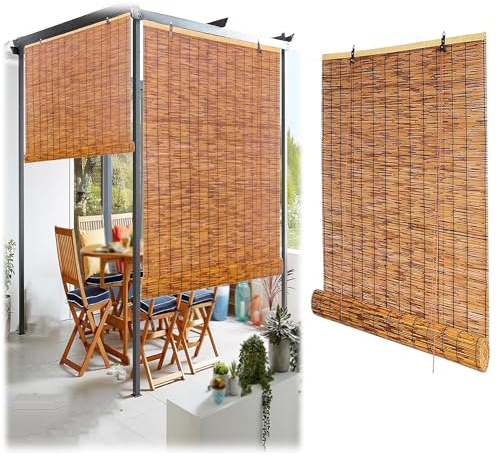 Bambus Rollo für Balkon, Sonnen- und Sichtschutz Bambusraffrollo, Außenrollo Ohne Bohren 100cm 140cm 50cm 80cm 90cm 110cm Breit Bambusrollo für Fenster Pergola Terrasse