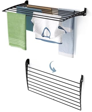 Foxydry Fold, wandwäscheständer, klappbar platzsparend, 102 cm | aus aluminium und edelstahl, nach unten klappbar, rostfrei, für terrasse und balkon, trägt 10 kg, schwarz