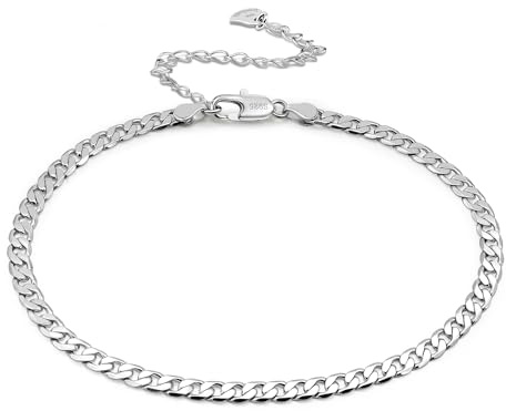 Dankadi Cavigliera in Argento 925 3MM 4MM 4.5MM 5MM 6MM, Catena 27CM 30CM Chopin Intrecciata Cubana Scatola Rolo Serpente Chiusura ro Regalo Gioielli per Donna, 4MM 27CM, Argento sterling Argento