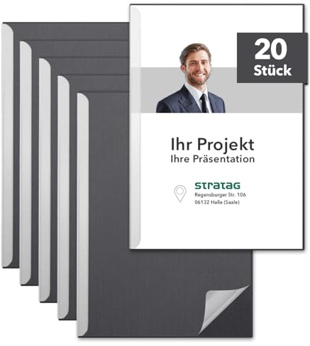 STRATAG Klemmmappen Klemmschienen-Set mit transparentem Deckel aus PP Kunststoff sowie Binderücken aus stabilem 350 g/m² Karton (Graphitgrau, 20 Stück)