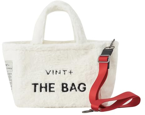 VINT+ Fluffy Bag Damen Handtasche – Teddy Shopper Tasche mit Reißverschluss und wählbarem Tragegurt – Flauschige Felltasche ideal für Arbeit, Uni oder Reise | Innenfutter Wasserabweisend