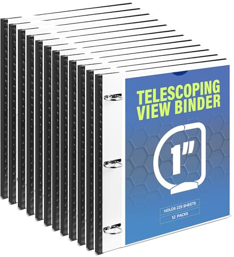 WOT I 12-Pack Telescoping 3 Ring Binder 1 Inch, Expandable Flexible Binder - Patented Design for Easy Portability, Holds 225 Sheets, Perfect for School, Office&Home Organization, White