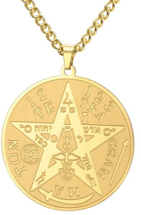 Dreamtimes Tetragrammaton Anhänger Pentagramm Halskette für Männer Frauen Wiccan Schutz Amulett Pentagramm Stern Halskette Salomon Edelstahl Amulett Energie Anhänger Halskette
