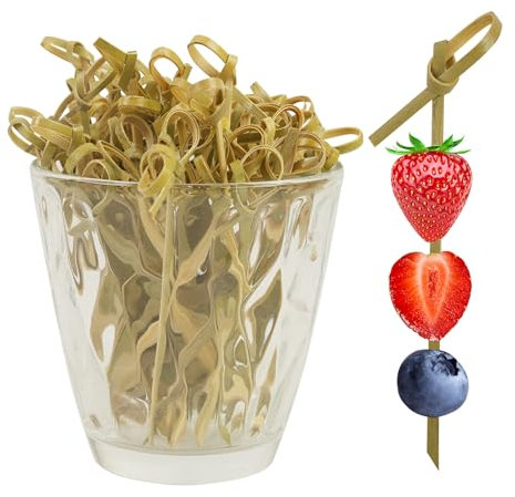 Cocktail Sticks, 200 Counts Food Picks Japaneses Style Bamboo Knotted Burger Sticks Cocktail Skewers with Twisted End for Charcuterie Drinks Sandwiches Desserts Party Fruit Food Decoration