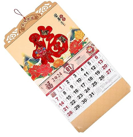VILLFUL Décoration Fu Chinoise Calendrier Mural Mensuel Grand Format Calendrier Suspendu De Bureau