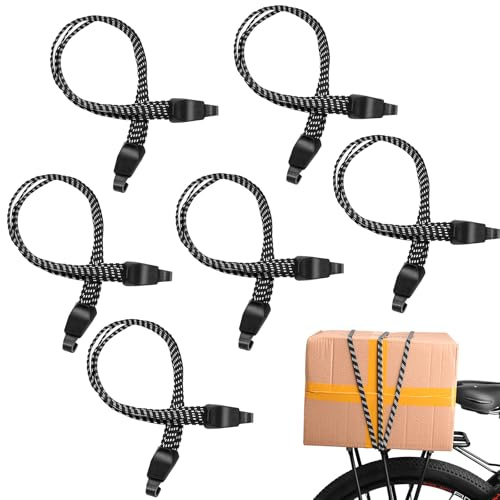 Realjoy 6 Pcs Elastic Bike Strap, Three-in-one Bungee Cords with Hooks, Adjustable Black Bike Rack Straps for Bicycle, Motorcycles, Trucks, Luggage and Cargo Moving