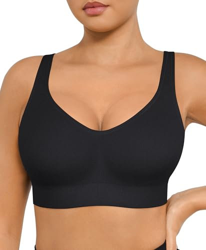 FeelinGirl Wireless Bras for Women No Underwire Bralettes Adjustable Straps Full Coverage Bras with Support Soft Everyday Bras Seamless Bra Black L