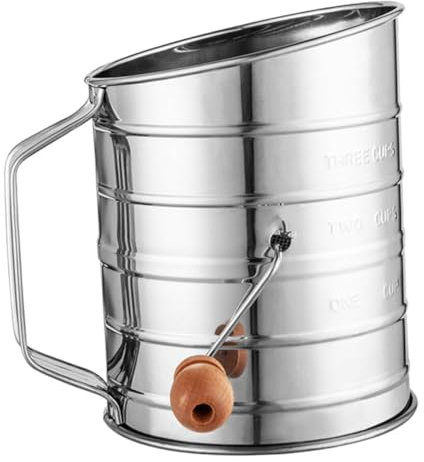IMIKEYA Stainless Steel Flour Sifter for Baking Cup Fine Mesh Rotary Hand Crank Design for Quick Sifting in Kitchen