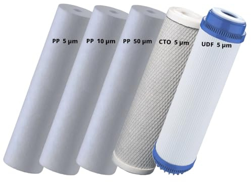 Pack de 5 Cartouches, 10 pouces, Filtration Complète : Filtres PP 5, 10, 50 microns, CTO 5 micron UDF (GAC) 5 micron pour une Eau Pure et Saine