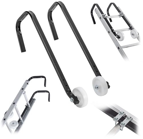 KADAX Firsthaken für Dachleiter, 2 Stück, Dachhaken mit Rollen für Leiter, Leiterhaken aus Stahl, Leiterhalter für Dachfirst, Firstbügel mit Zubehör (Dachfirst)
