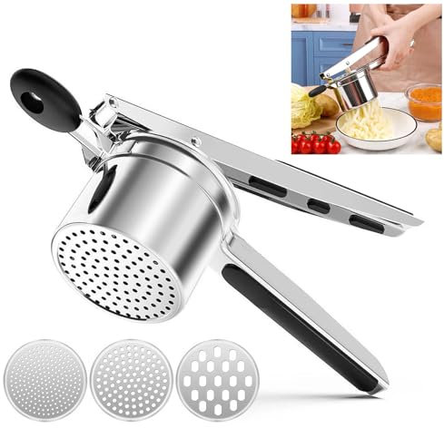 KAYCROWN Potato Ricer With 3 Discs, Heavy Duty Stainless Steel Potato Masher and Ricer for Mashed Potatoes Tool, Lemon Squeezer Spaetzle Maker