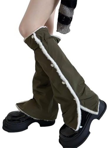 omiinitio Subcultures Slouch Beinstulpen Mit Fleece Gefüttert Kordelzug Seitliche Schlitzknöpfe Stiefelüberzüge Fußlose Socken Für Damen