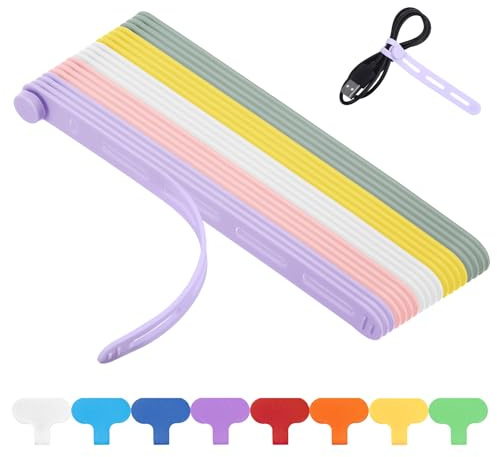 20 Stück Kabelbinder Wiederverschließbar Silikon, 20 Stück Kabelbeschriftung, Kabeletiketten Beschriftung, Kabelorganizer, Kabelbinder, Kabelaufbewahrung für Ladekabel Organizer(Lang Bunt)