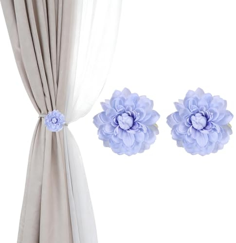 PATIKIL Fermacurtain Fiori di Loto, 2 Pezzi Fermacurtain Artificiali con Fiori, Fermagli Moderni per Tendaggi, Clip Decorative per Tende per Casa, Camera, Ufficio, Azzurro Cielo