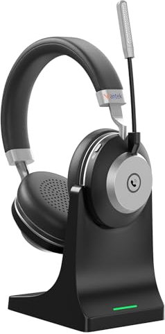 Wantek Wireless Business Headset mit Noise-Cancelling Mikrofon & Ladestation – Bluetooth 5.3 & 2.4GHz Dual-Modus 45h HiFi-Sound (40mm/116dB) + IPX4 Schweißschutz für Homeoffice/PC/PS5