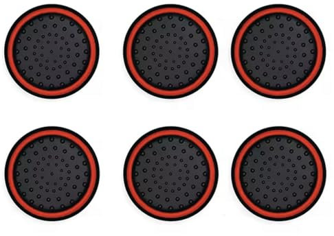 Controller Thumbstick Grips cap covers for Xbox One, Xbox Series X, PS4, PS5 - Non-Slip Silicone Joystick Caps for Enhanced Precision & Comfort (Pack of 6) (Black with Red Stripe)