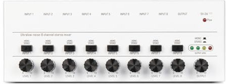 SHEHUALI Mixer per DJ, 4 6 8 Canali Mini Mixer Audio Mixer Audio Mini Mixer Stereo Mixer di Linea Portatile A Bassissimo Rumore for La Registrazione di Apparecchiature Audio(MX8-White)