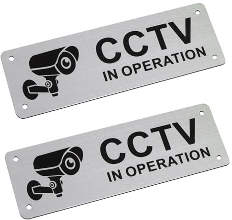 CCTV Sign,2 Pack Aluminum Security Sign(5x15cm) | CCTV in Operation Sign with Self-Adhesive and Pre-Drilled for Door Wall or Window Indoor or Outdoor Use