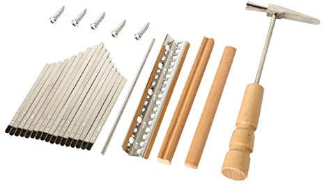 17-tasten Kalimba Zubehör für Selbstbau, Reparatur und Geschenk | Holz und Metall, 1 Satz mit Tastenbrücken, Stimmhammer, Teilen für Kinder und Selbstgemacht