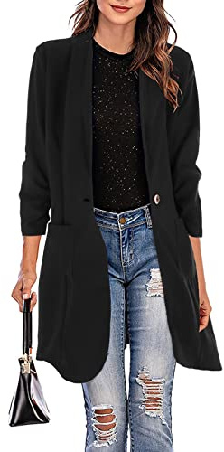Long Blazer Für Damen Große Größen Businessblazer Damen Lang Sakko Modern Blazer Baumwolle Trenchcoat Langarm Blazer Einfarbig Trachtenblazer Umlegekragen Business Blazer