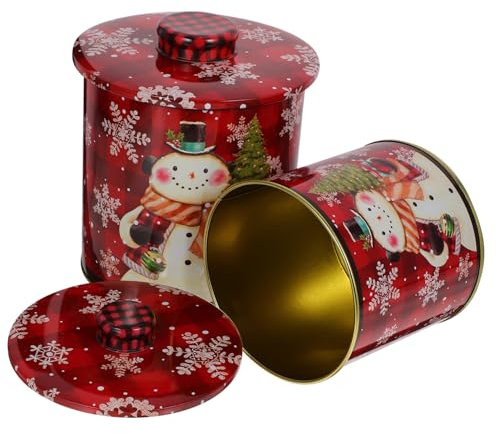 PartyKindom 2pcs Iron Cookie Jar Candy Box Christmas Biscuit Treat Box Tinplate Storage Jar for Holiday Home Decor