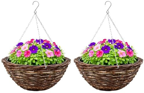 Garden Mile 4 Pack 14 Hanging Baskets Outdoor Flower Planters with Chain