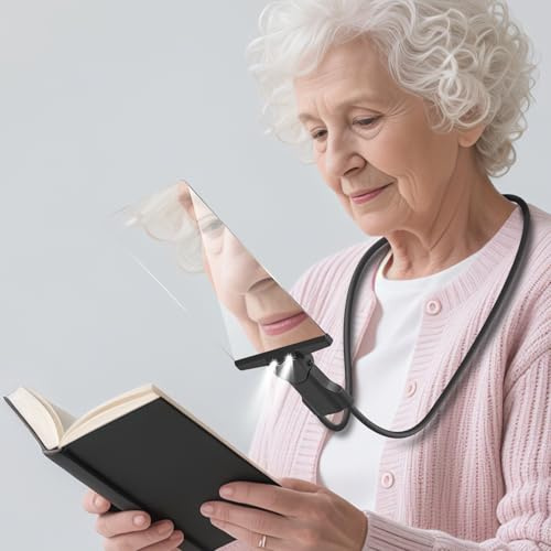 Cicano 5X Magnifying Glass with Lights, Hands Free Magnifying Flexible Gooseneck Magnifiers for Reading Repair Sewing Low Vision Black