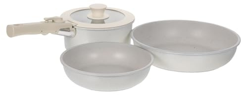 IMIKEYA Juego de ollas y sartenes de cerámica: ollas y sartenes antiadherentes con asa desmontable para cocinar. Utensilios de cocina apilables, aptos para horno y lavavajillas.