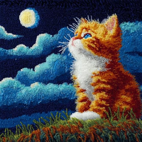 AxiangziK animal Point Noué Kit housse de coussin,Chaton sous le ciel étoilé,Création de Housse de Taie d'oreiller à Crocher pour La Décoration De La Maison Sofa Salon,43x43cm
