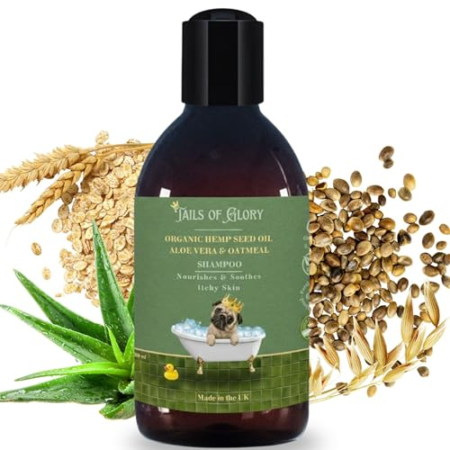 Tails of Glory Organisch & Natürliches Hundeshampoo Hanföl, Aloe Vera, Hafer, Juckreiz, Geruch, Sensitiv, Langhaar, Vegan, Ohne Sulfate