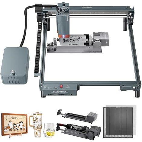 ATOMSTACK A40 PRO V2 48W Laser Graviermaschine mit R8 Pro Rotationsfutter Drehrolle, F4 Wabenplatten und F60 Air Assist, DIY Hochpräzise Holz Laser Cutter, Metall Gravieren