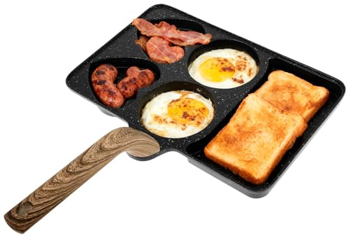 YUNYOUC Maifanstone Non Stick Egg Pan, 5-in-1 Divided Breakfast Omelette Frying Pan, 10.8 x 7 Pancake Skillet with Heat-Resistant Handle, Compatible with Both Induction and Gas Stoves(Black)
