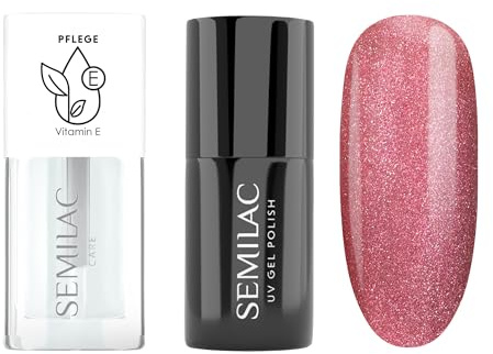 Semilac Duopack - UV Nagellack 662 Rosé Gloss 7 ml & Nagelöl Erdbeere Vanille 7 ml
