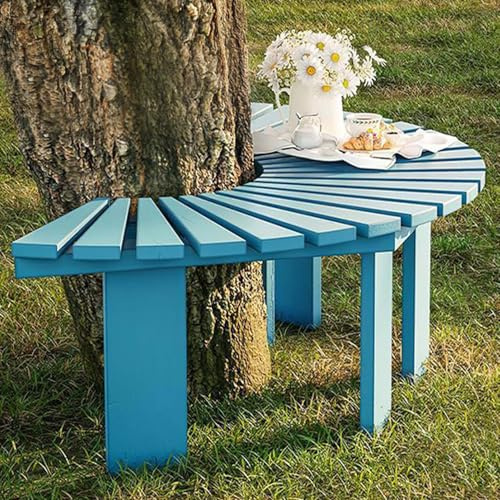 Baumbank aus Holz, gebogen, Terrassenbänke, Outdoor-Möbel, wetterfest, Massivholz, Lattenrost für Garten, Veranda, Rasen, Park