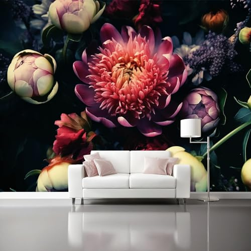 Générique 3D Panoramique Murale Rétro Shabby Chic Floral - Papier Peint Intissé Pour Salon Enfant Chambre Décoration 300 x 210 cm, Sombre Murale Poster Tableaux Photo Muraux