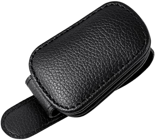 Amzpas Brillenhalter für Auto Sonnenblende, Starker Magnetischer Auto Sonnenbrillenhalter aus Leder, Universelle Auto Sonnenblenden Brillenhalterung, Kompatibel mit Allen Brillen (Schwarz)