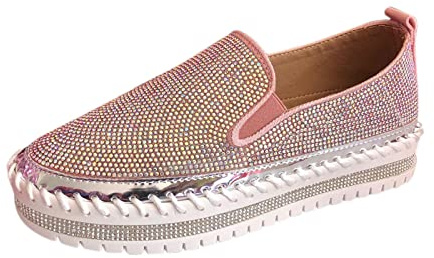 Fritidsskor dam sneakers, damskor svarta platta eleganta, halkfria platåskor tjocka bekväma runda tåområden sommarsandaler andas strandskor promenadskor, ROSA, 42 EU