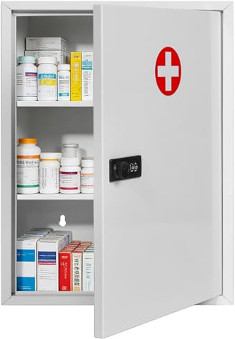 Tatqilo Medicine Cabinet Wall Mounted with Combination Lock,Medication Safe | Large Capacity Lockable Medicine Storage Box with Shelve, Wall Mounted First Aid Cabinet for Home, School, 30W x 12D x 40H CM