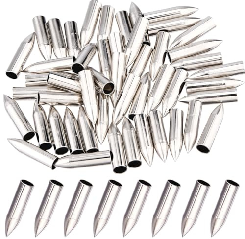 SUPERFINDINGS 50 Stück Feldspitzen Aus Edelstahl Pfeilspitzen ID 7/8mm Pfeilspitzen Bogenschießen Zielpraxis Spitzen Aufklebende Feldspitzen Breitköpfe Für Pfeile Bogenschießen Zubehör